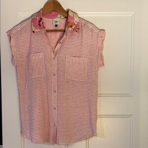 Cabi Pink Striped Shirt with Floral Collar